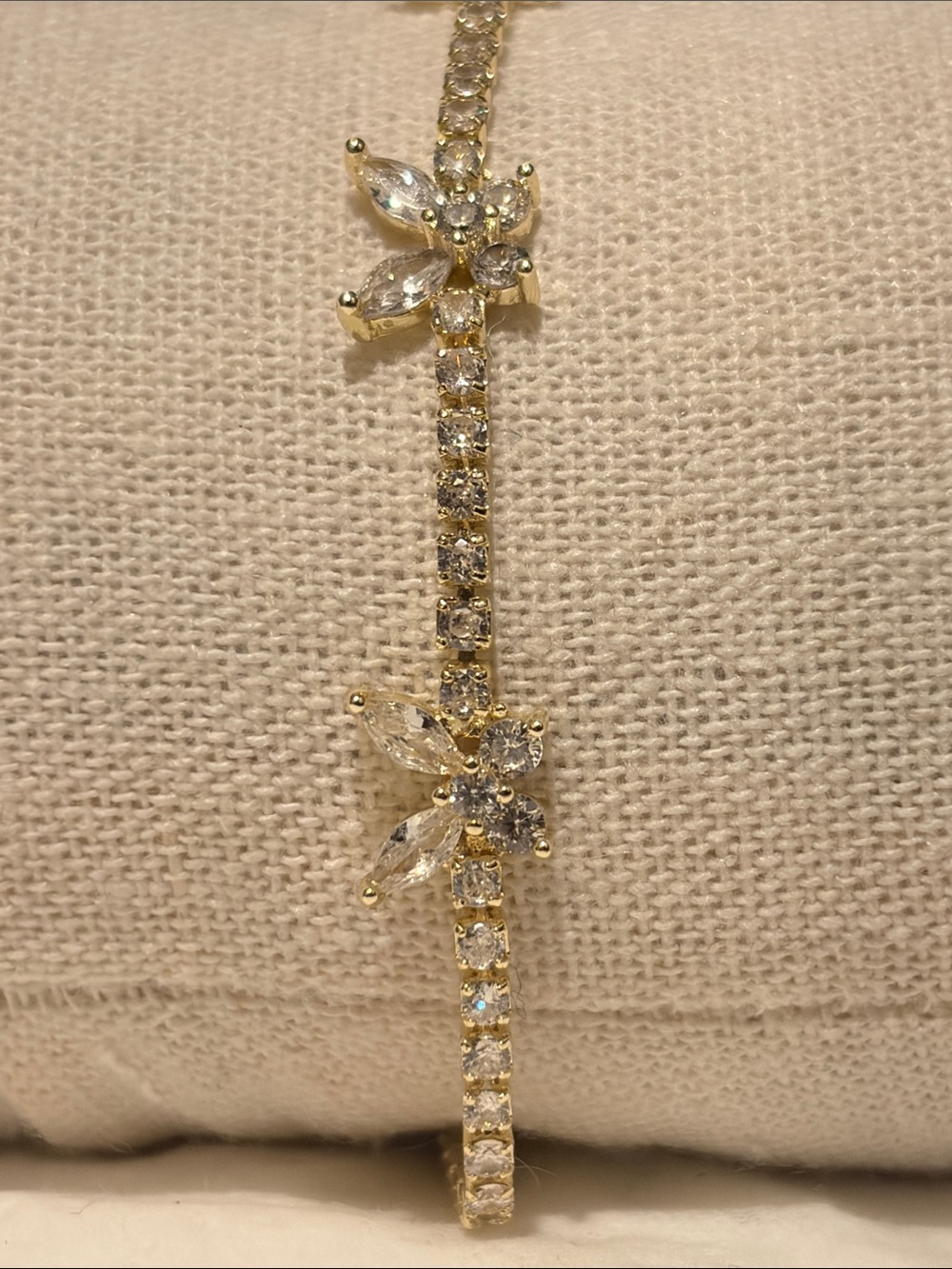 14k gold plated copper Gold-Tone Cubic Zirconia Flower Tennis Bracelet - Clear